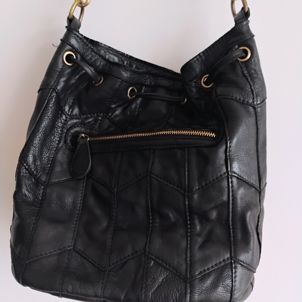 Amerileather Luxury Leather Tassel Studded Bucket Black Bag Moto Hippie Biker - Picture 11 of 12